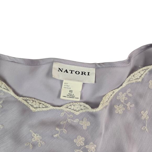 Vintage Natori Two Piece Pajama Set Size XS Purple Embroidered Top Pants - Picture 4 of 7